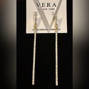 Vera New York Goldtone and rhinestone Long dangle post Earrings